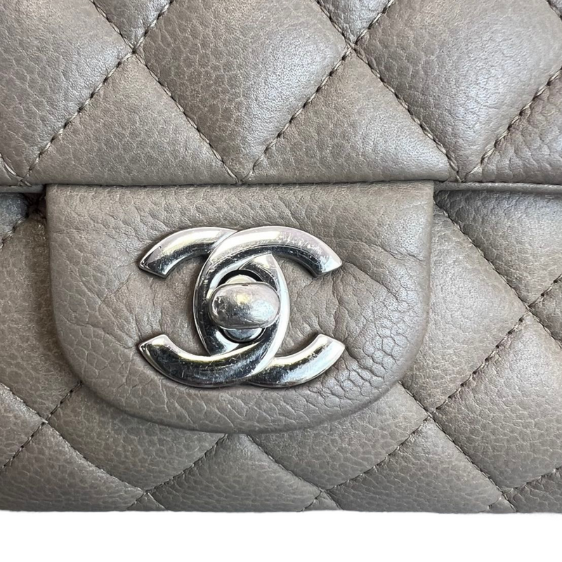 Chanel Womens Studded Single Flap Handbag Silver Gray