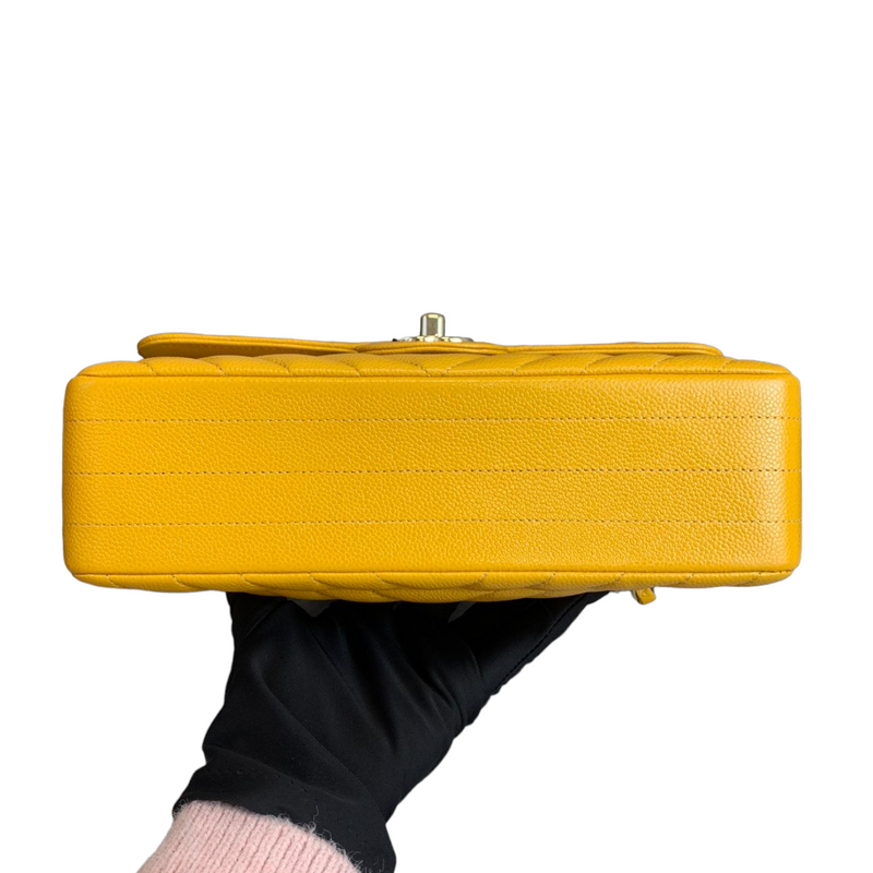 Small Classic Chevron Flap Caviar Yellow SHW