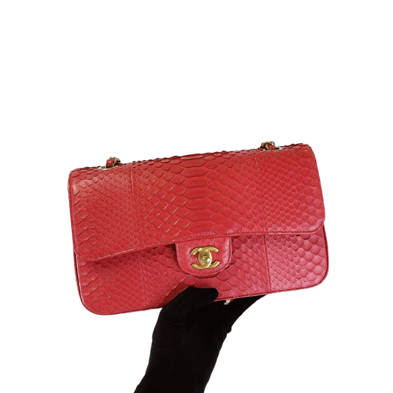 Classic Flap Medium Bag Python Red GHW