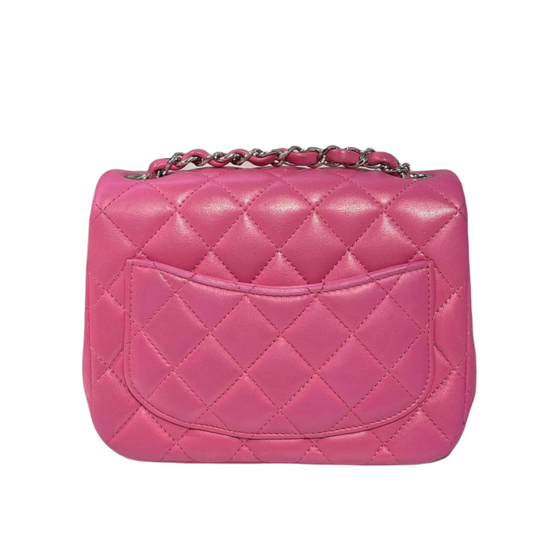 Square Mini Flap Quilted Lambskin Pink SHW