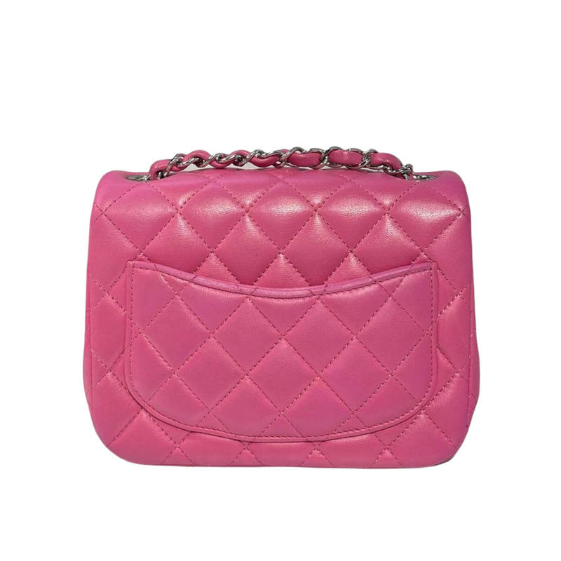 Chanel mini square flapbag fuchsia lambskin ghw