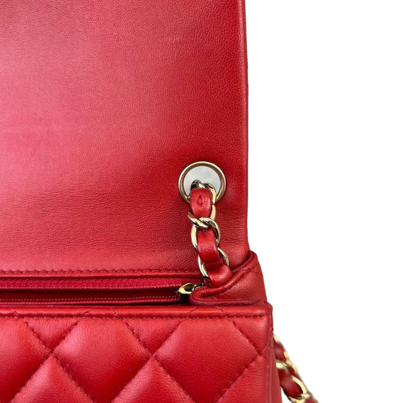 Classic Flap Square Mini Lambskin Red GHW