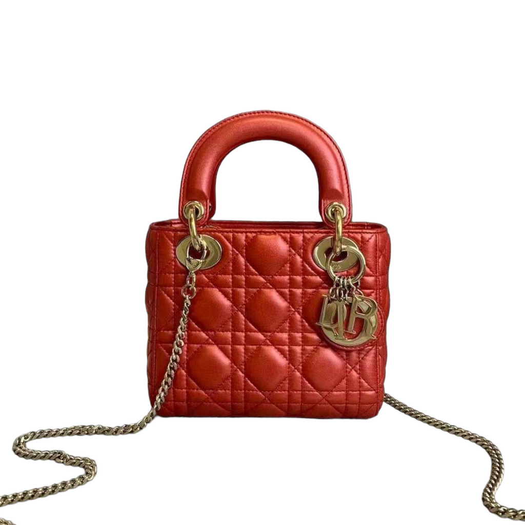 Lady Dior Mini Lambskin Iridescent Orange GHW