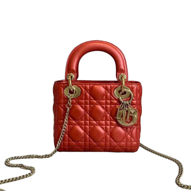 Lady Dior Mini Lambskin Iridescent Orange GHW