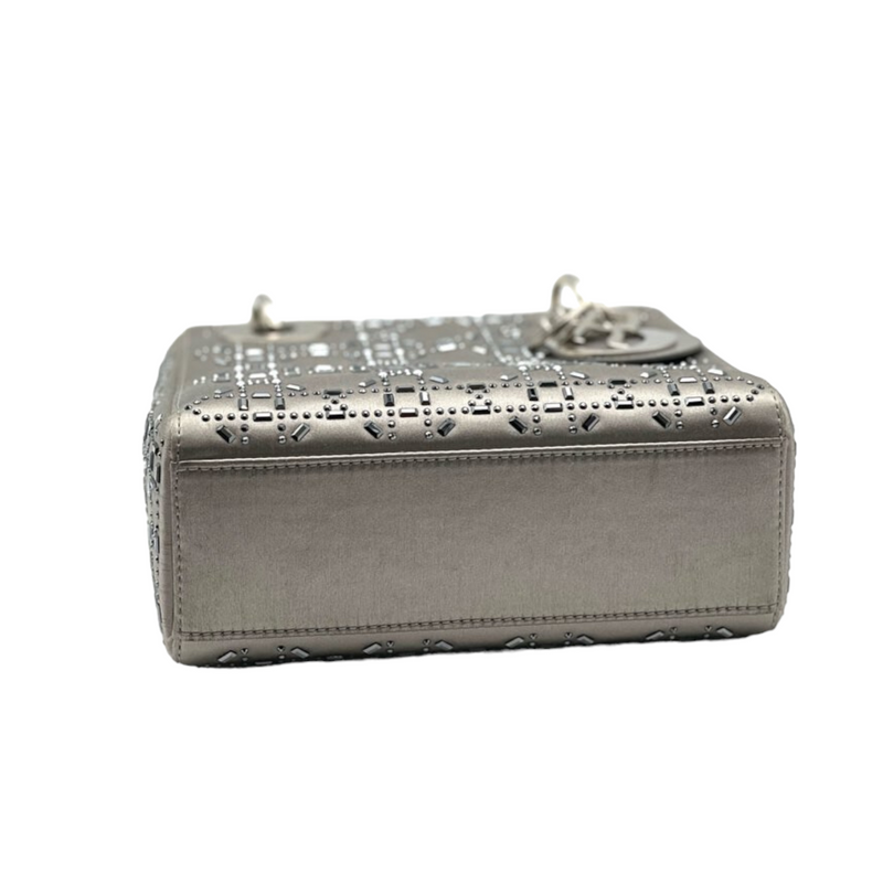 Embellished Satin Mini Lady Dior Grey SHW