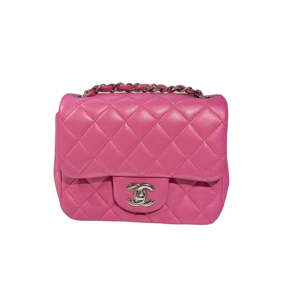 Square Mini Flap Quilted Lambskin Pink SHW