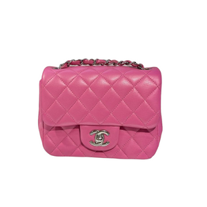 Square Mini Flap Quilted Lambskin Pink SHW