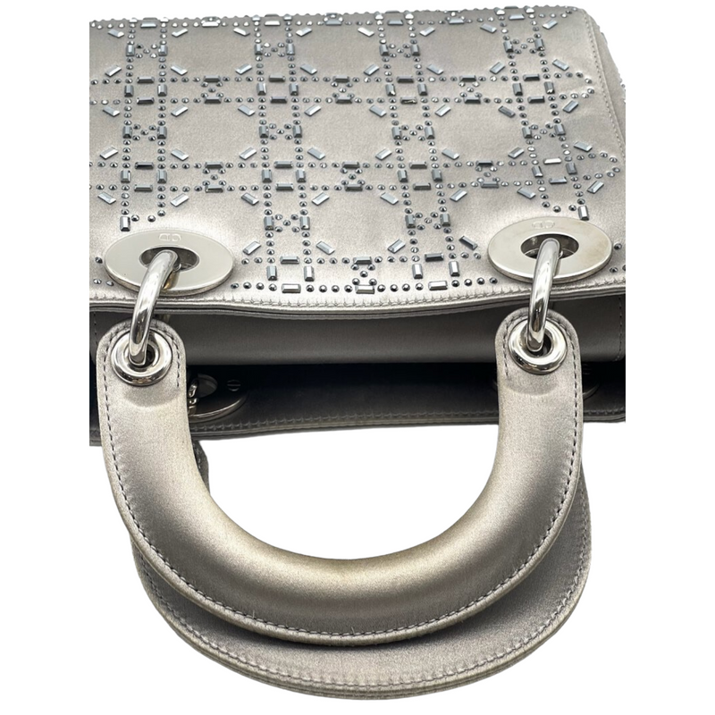 Embellished Satin Mini Lady Dior Grey SHW