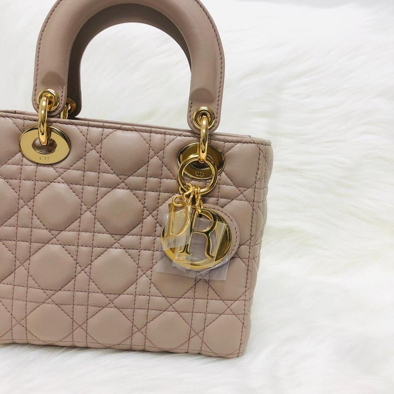 My Lady Dior Lucky Badges Cannage Lambskin Small Bag in Beige with GHW