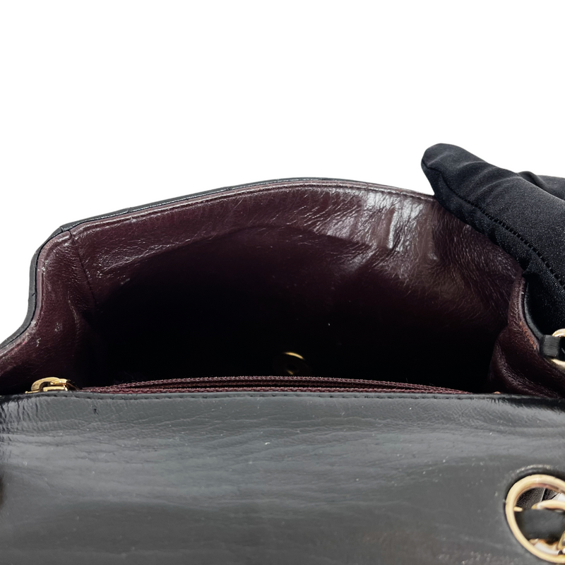 Square Mini Flap Lambskin Black GHW