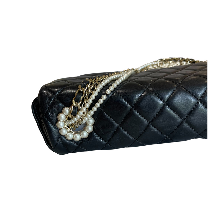 Chanel Black Lambskin Westminster Pearls Classic Flap Bag GHW