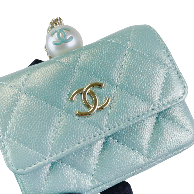 Caviar Quilted Pearl Card Holder Caviar Blue GHW