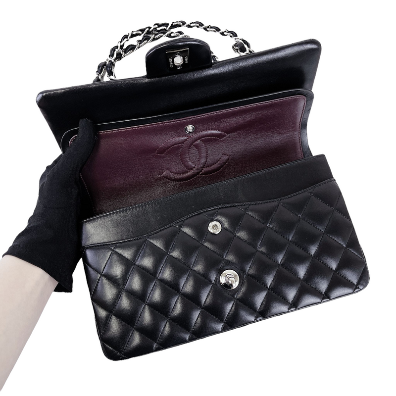 Medium Classic Double Flap Lambskin Black SHW