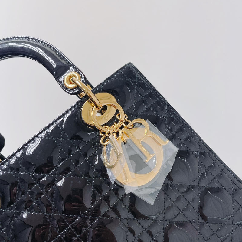 Lady Dior Patent  Medium Black GHW