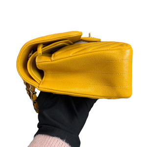 Small Classic Chevron Flap Caviar Yellow SHW