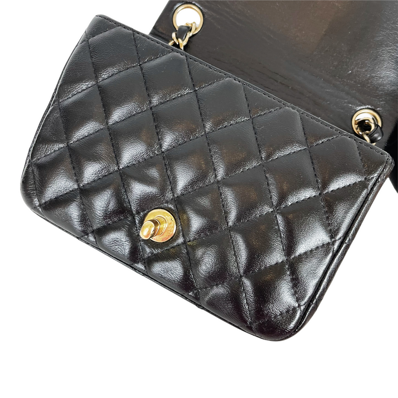 Square Mini Flap Lambskin Black GHW