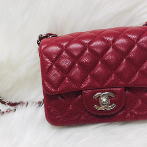 Square Mini Flap Caviar Red SHW