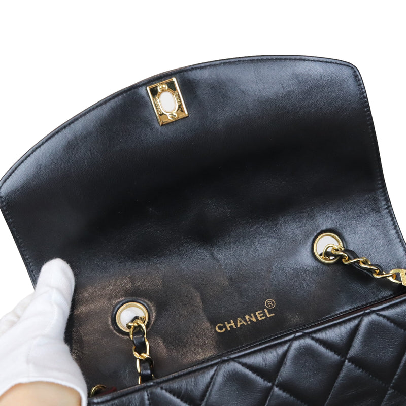 Small Classic Diana flap Black Lambskin GHW