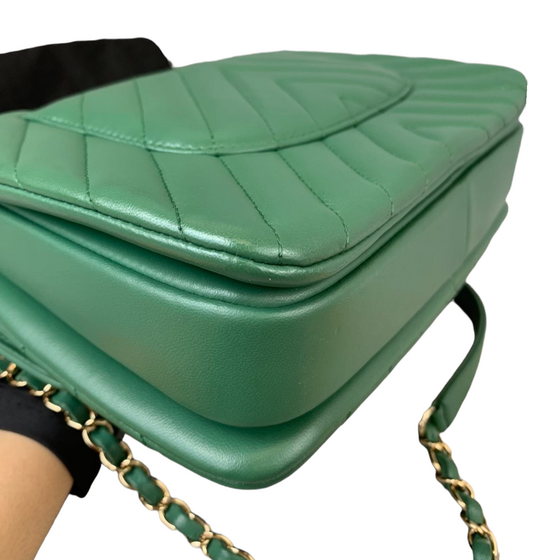 Small Trendy CC Flap Lambskin Green GHW