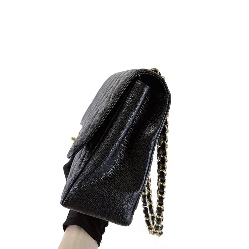 Chanel Black Quilted Caviar Leather Jumbo Classic Single Flap Handbag - My  Luxury Bargain Turkey