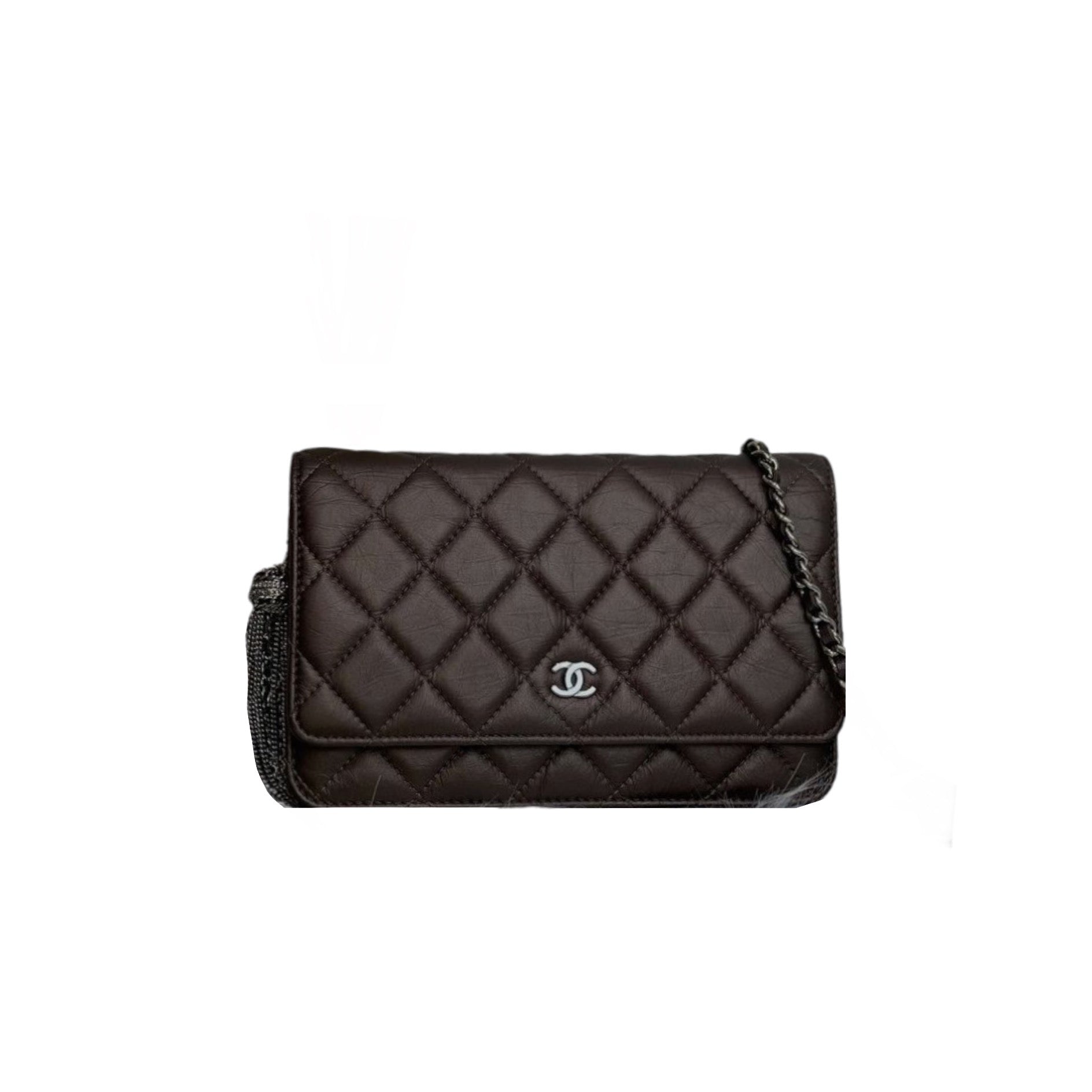 Chanel Quilted Tassel Wallet On Chain WOC Black Aged Calfskin