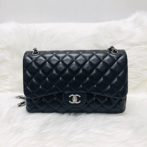 Jumbo Double Flap in Black Lambskin with SHW
