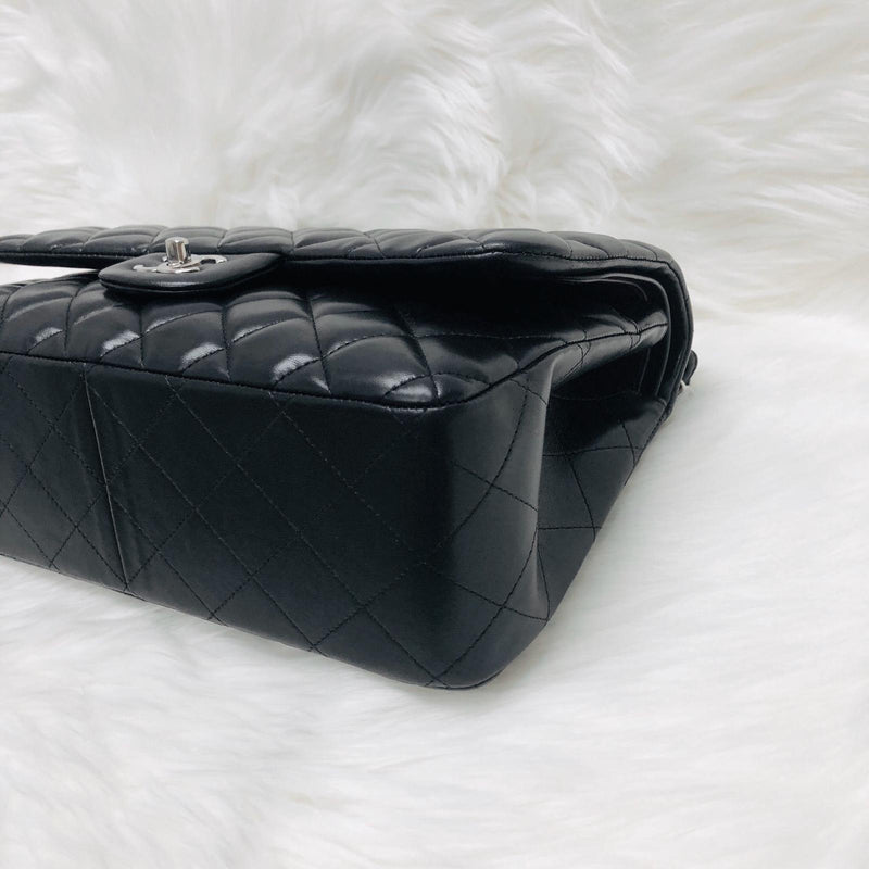 Jumbo Double Flap in Black Lambskin with SHW