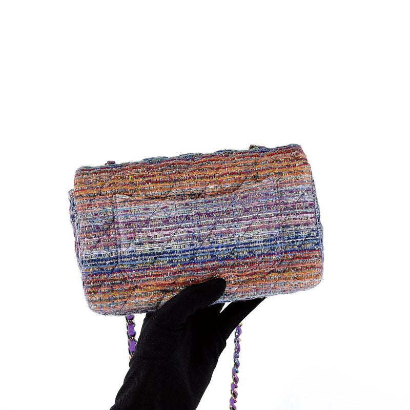 Mini Rectangle Flap Tweed Purple Rainbow Hardware