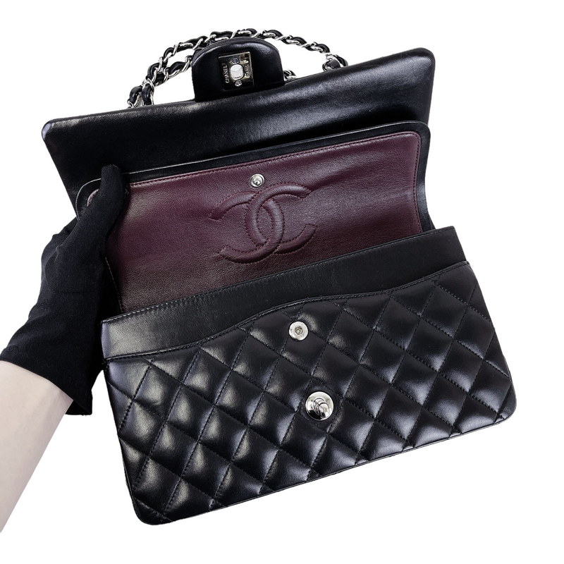 Medium Classic Double Flap Lambskin Black SHW