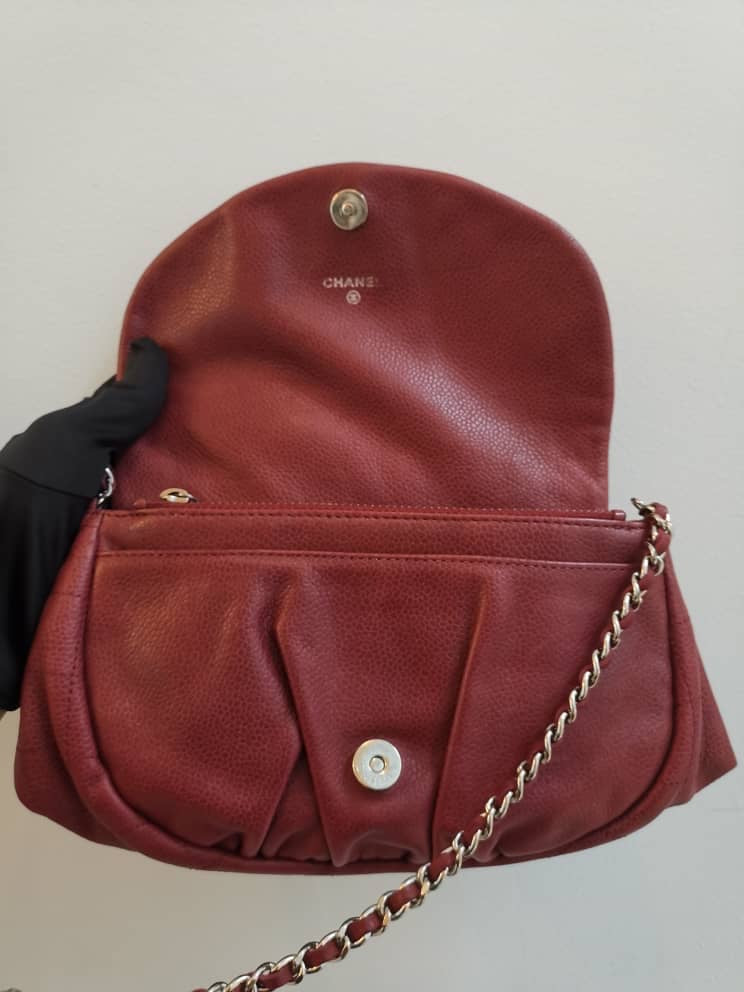 Crossbody Half Moon Flap Dark Red Caviar Leather with SHW