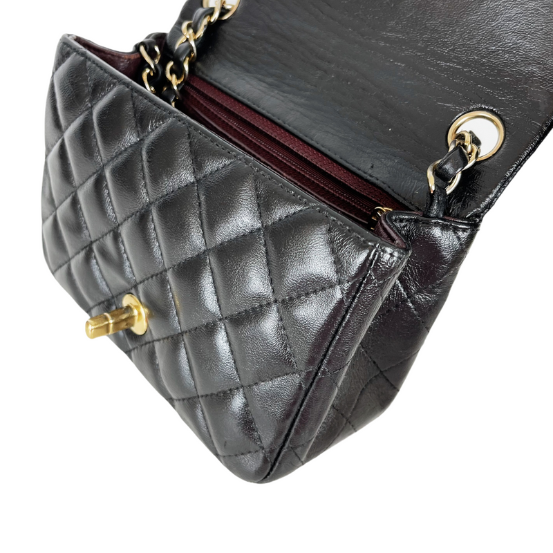 Square Mini Flap Lambskin Black GHW
