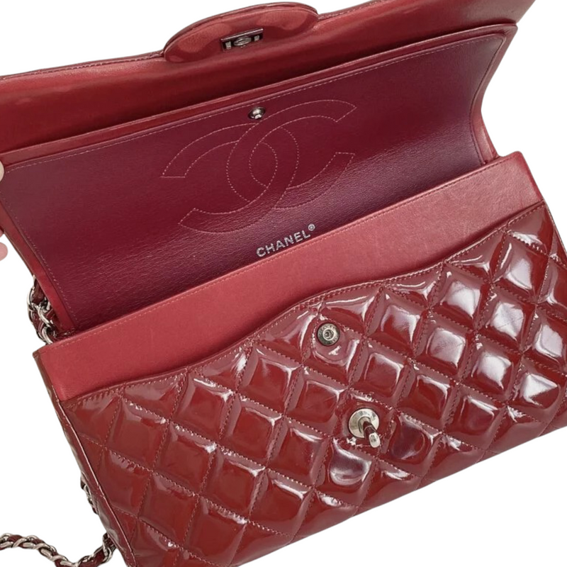 Chanel Red Chevron Patent Leather Maxi Classic Single Flap Bag Chanel