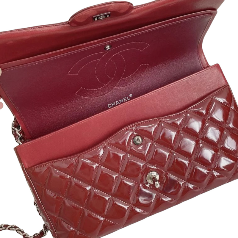 Chanel Double Flap Jumbo Patent Red SHW