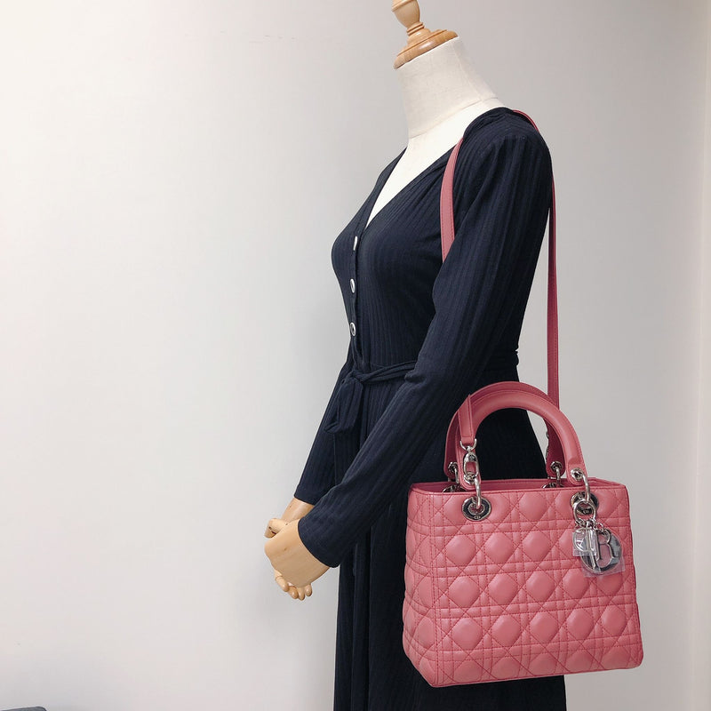 Lady Dior Cannage Lambskin Medium  Pink SHW