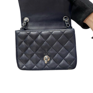 Classic Flap Square Mini Lambskin Dark Blue SHW