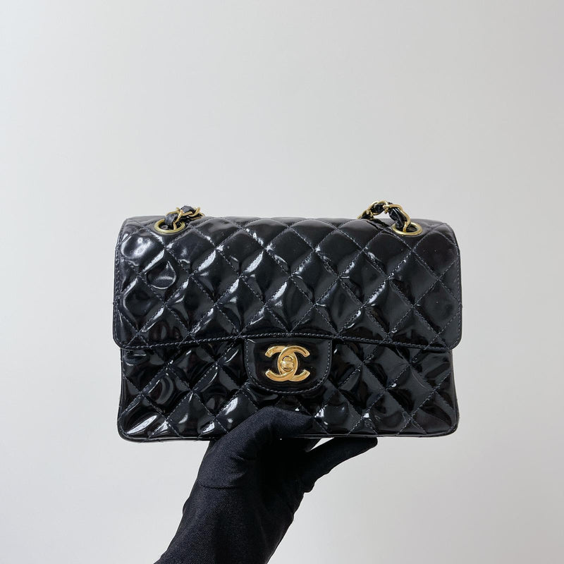Chanel Vintage Double Sided Flap Bag Quilted Patent Medium Black