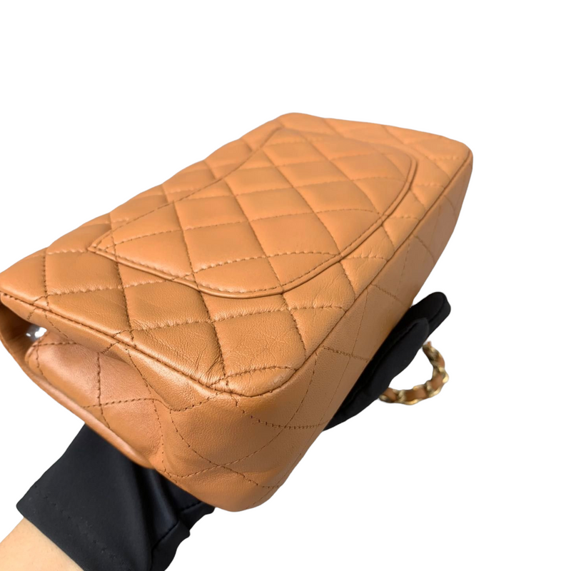 Mini Rectangle Classic Flap Lambskin Caramel GHW