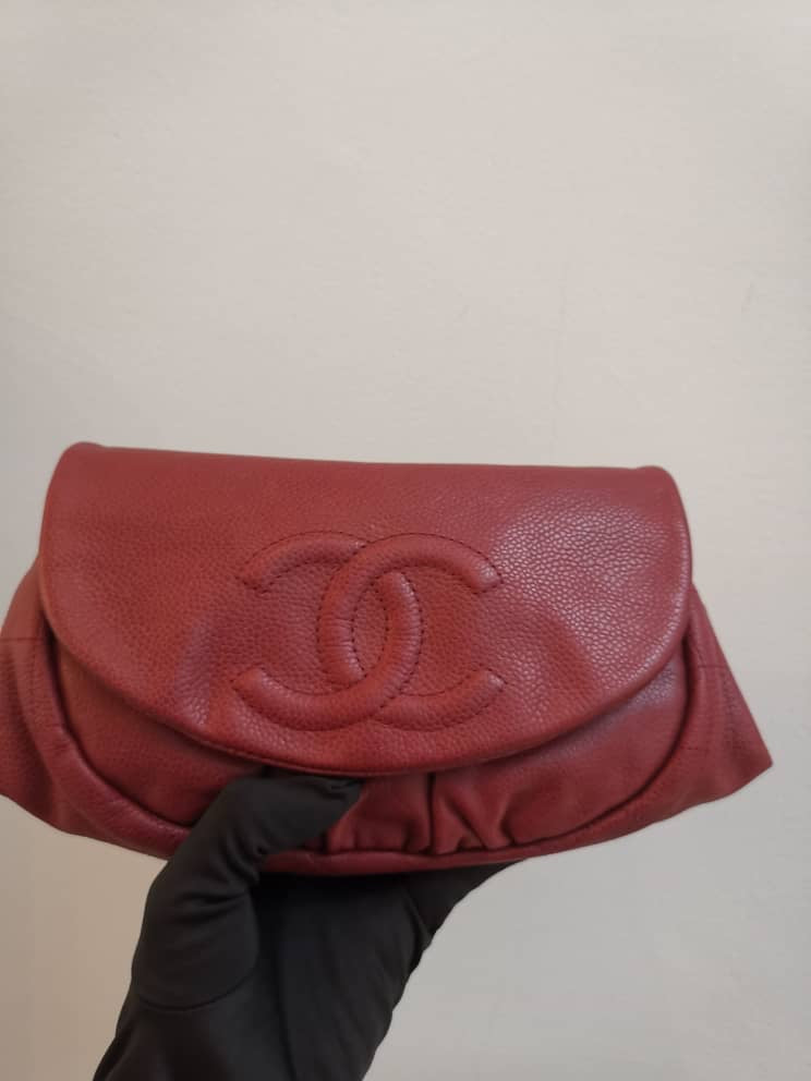 Crossbody Half Moon Flap Dark Red Caviar Leather with SHW