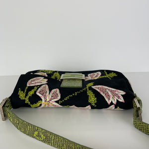 Embroidered Flowers and Lizard Trim Baguette