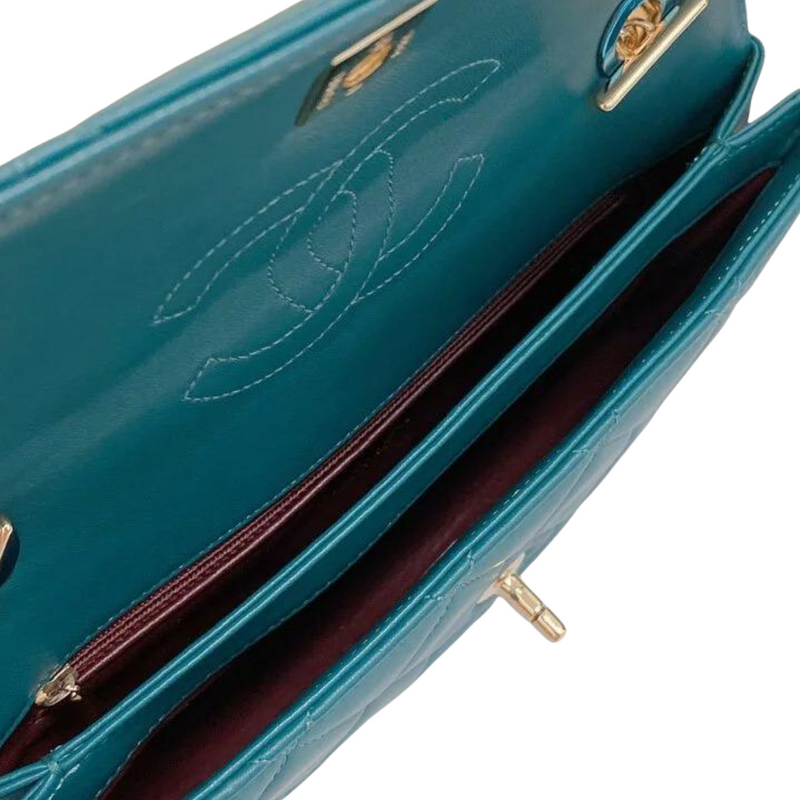 Trendy CC Flap Bag Lambskin Turquoise GHW