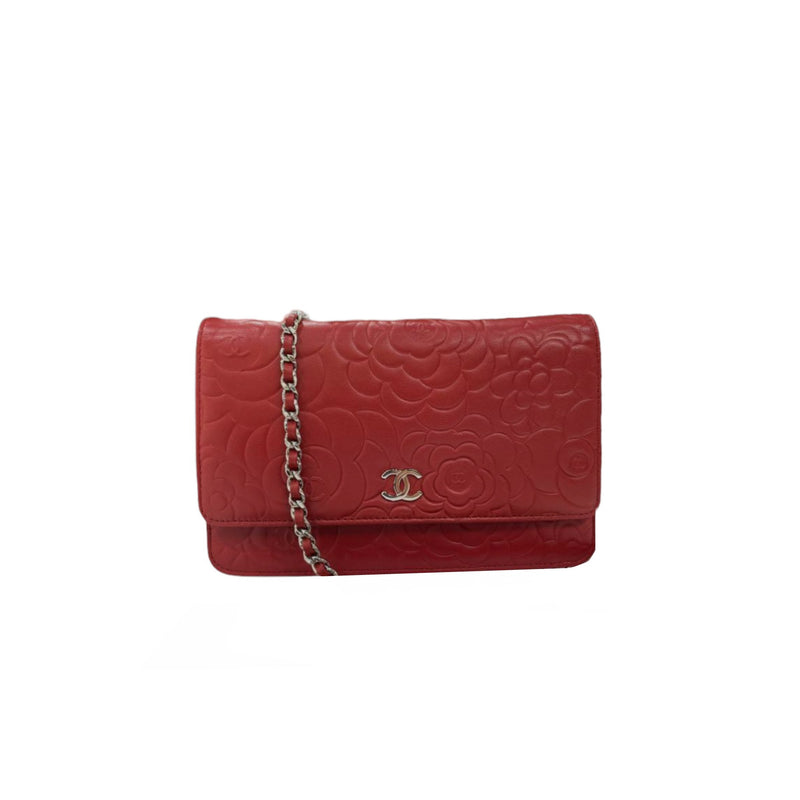 Chanel Red Lambskin Camellia Wallet On Chain WOC  Chanel cross body bag  Chanel clutch Chanel handbags black