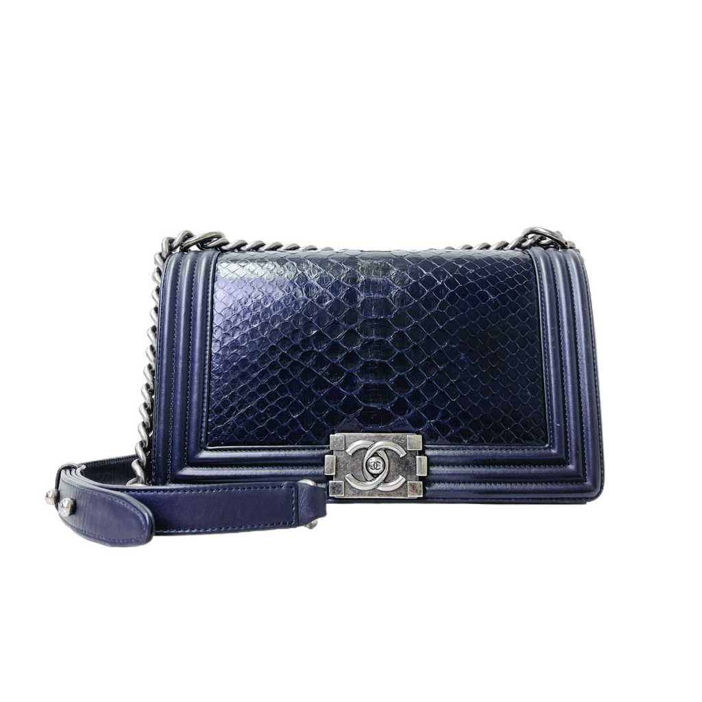 Python-Leather Old Medium Boy Navy Blue