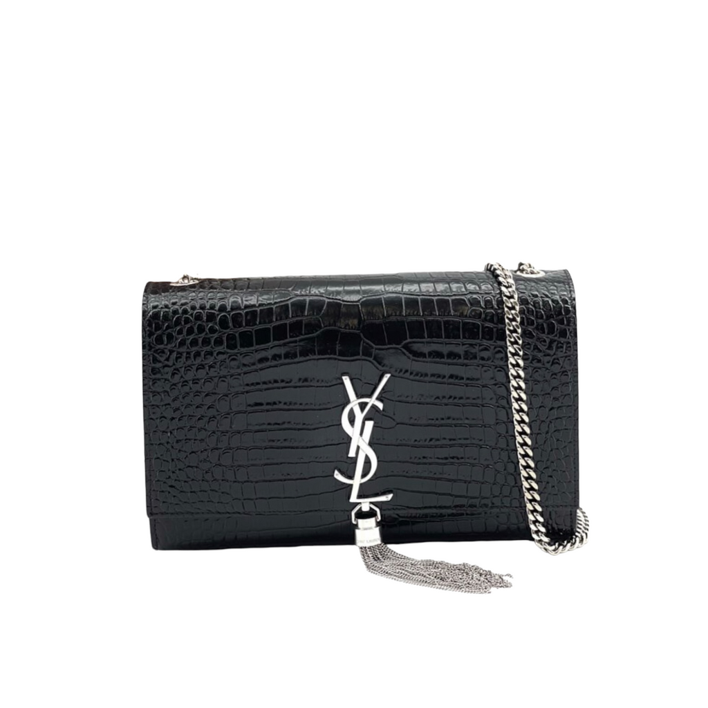 Kate Tassel Embossed  Croc Leather Black SHW