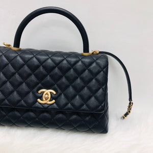 Quilted Medium Coco Handle Flap Black Caviar