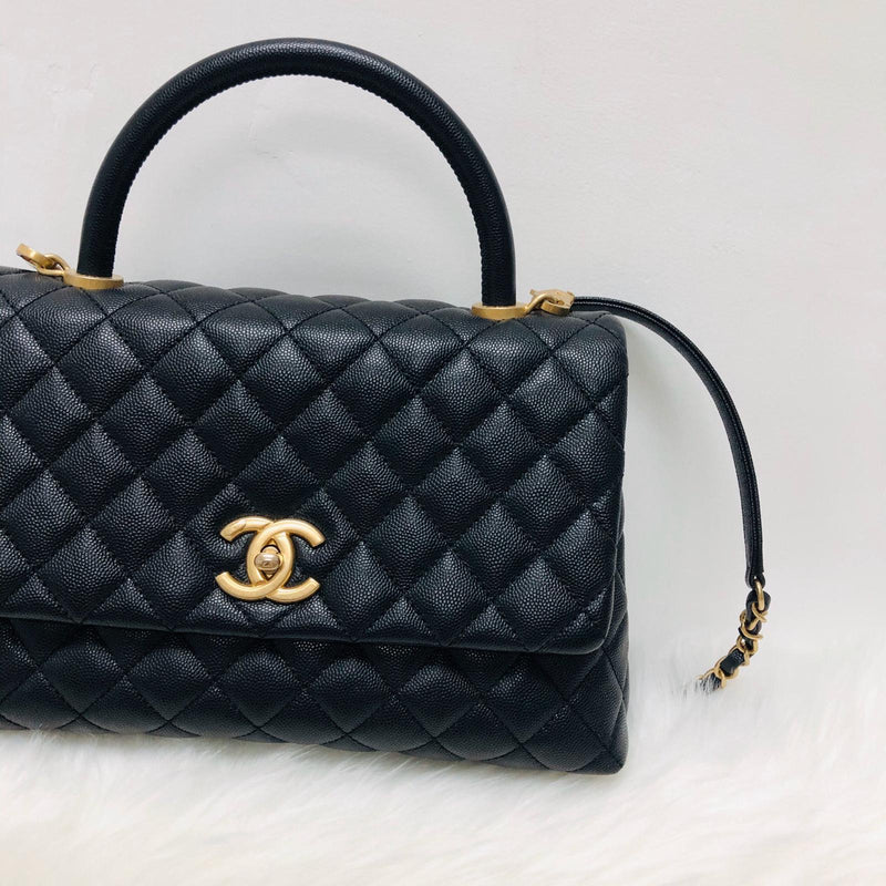 Quilted Medium Coco Handle Flap Black Caviar