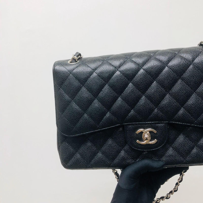 Classic Double Flap Jumbo Bag in Black Caviar with SHW