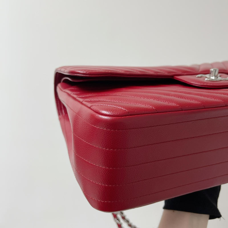 Classic Flap Jumbo Caviar Red Chevron SHW