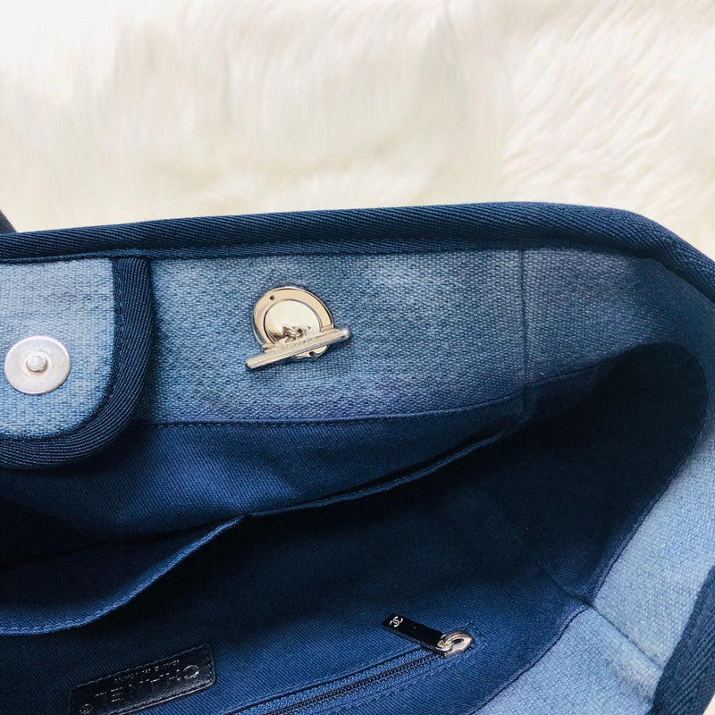 Deauville Large Denim Canvas Tote Bag with SHW