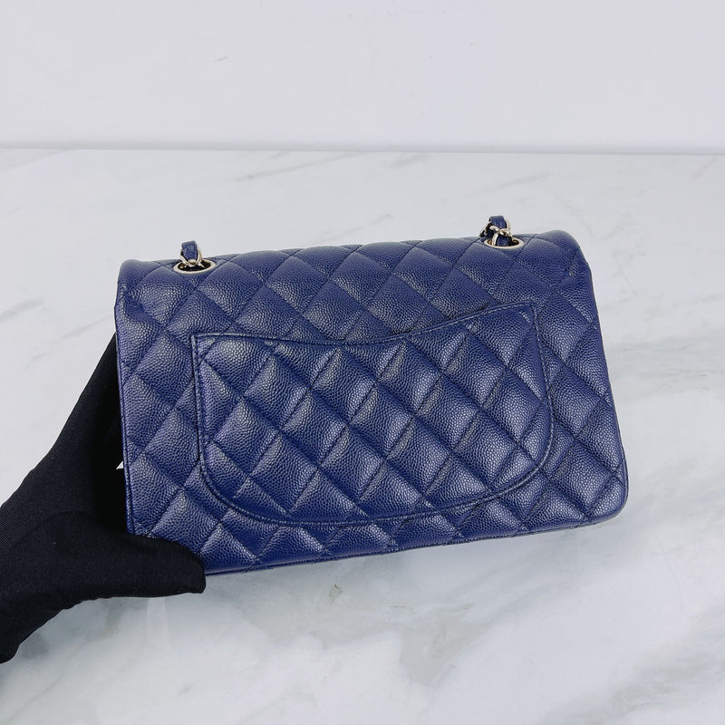 CHANEL Small Classic Double Flap Bag Shiny Blue Caviar LGHW 22S New/receipt