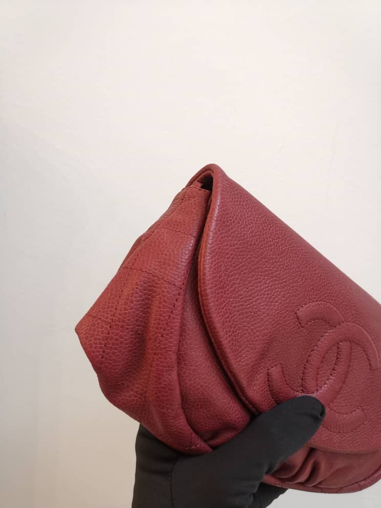 Crossbody Half Moon Flap Dark Red Caviar Leather with SHW